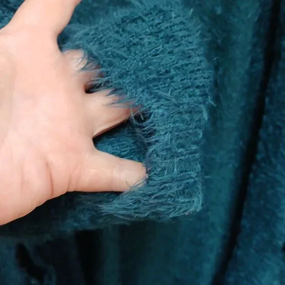 Chelsea & Theodore Teal Eyelash Cardigan Sweater with Pockets XL Open Front - Picture 5 of 7